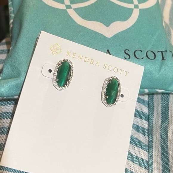 Ellie Silver Stud Earrings in Emerald Cats Eye - Picture 8 of 10